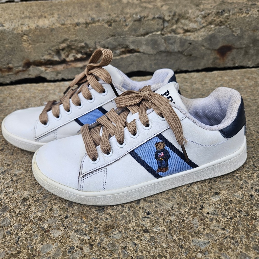 Polo Sneakers Boys US 2 Ralph Lauren White Quilted Polo Bear Shoes‎ White Lace